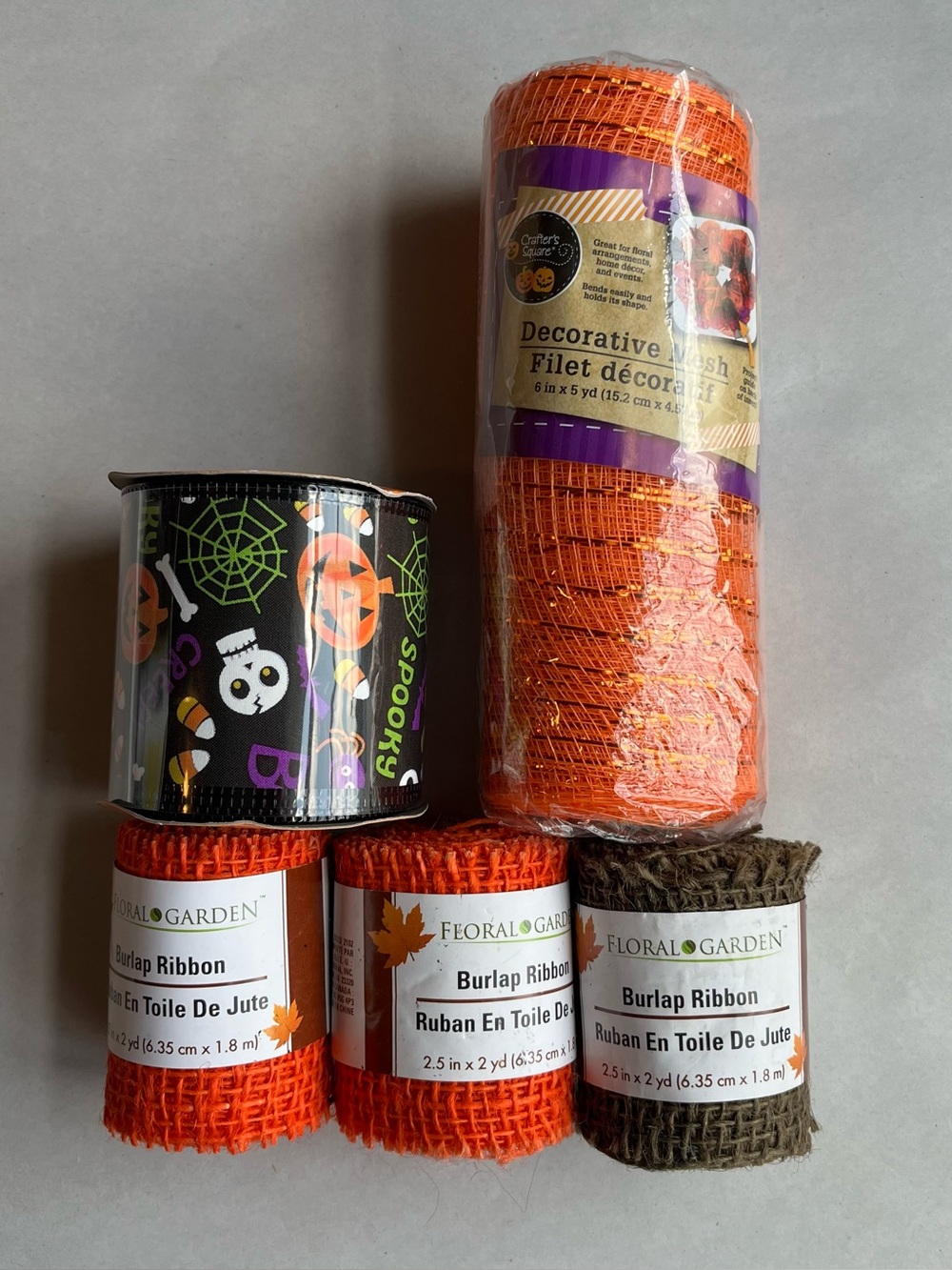 Halloween Themed Decorative Ribbon Mesh Spools - Bundle of 5 NEW
